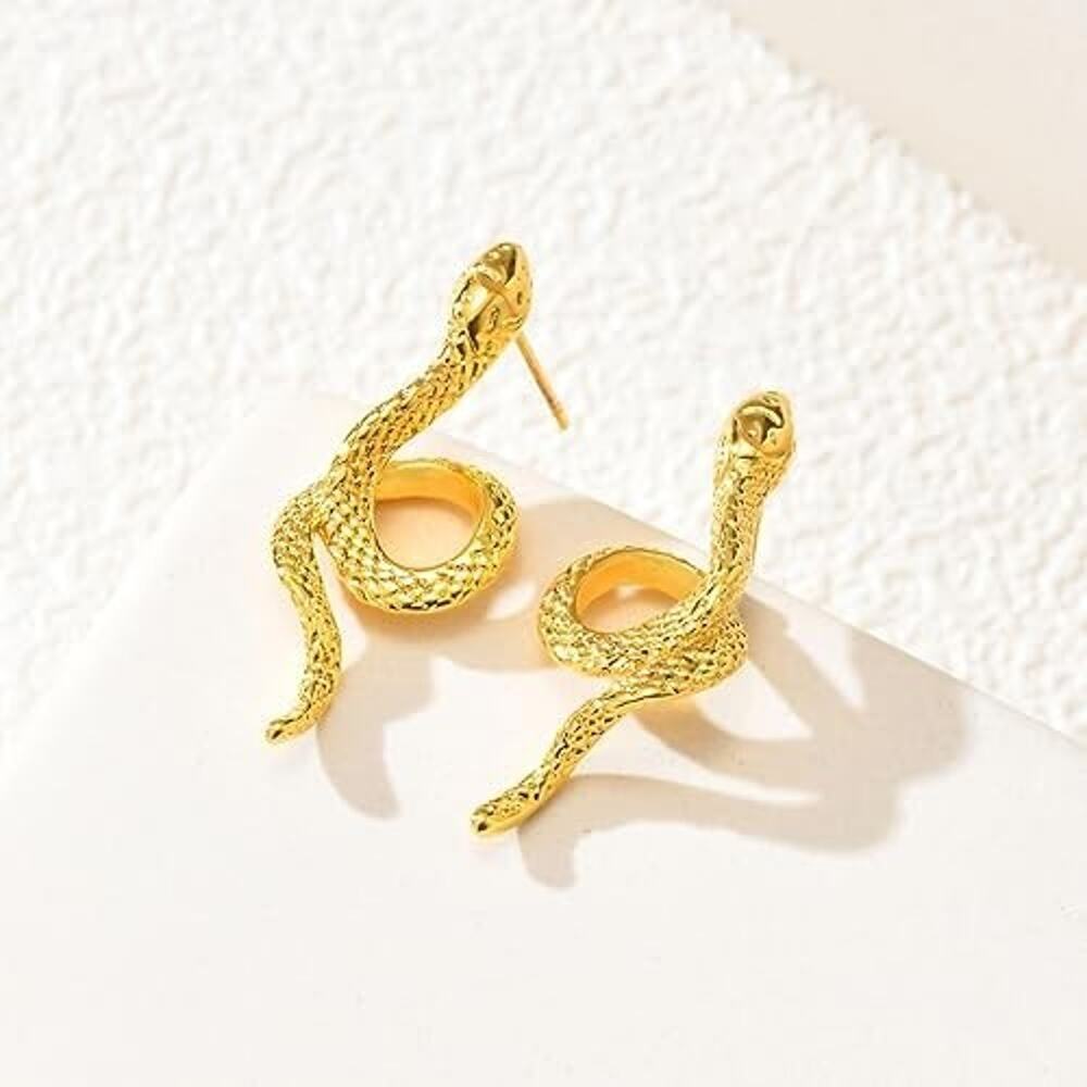 Gold Snake Earrings for Women - 14k Gold Plated Thin Hoops,Hypoallergenic Gold - Picture 5 of 5